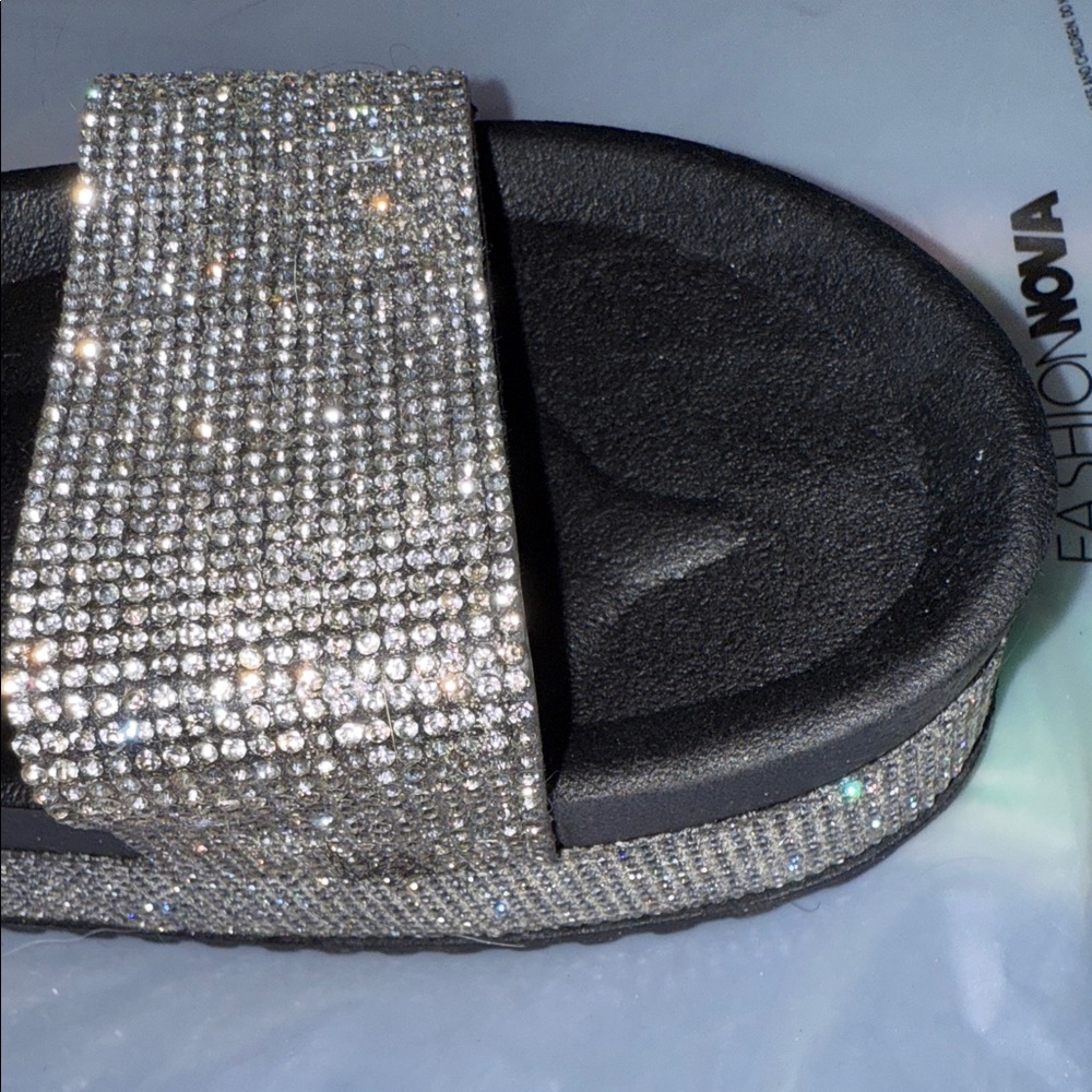 Elegant Silver Rhinestone Slide Sandals - Picture 14 of 16